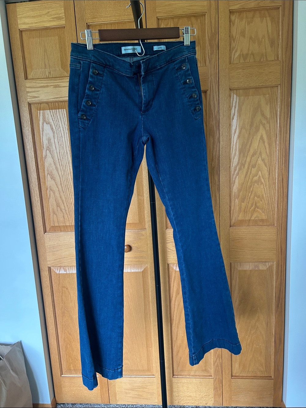 Banana Republic Dark Blue Flared Jeans with Button Accents